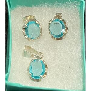 Artisan made, signed MLX 925, Sky Blue Topaz pendent and earrings set, STUNNING